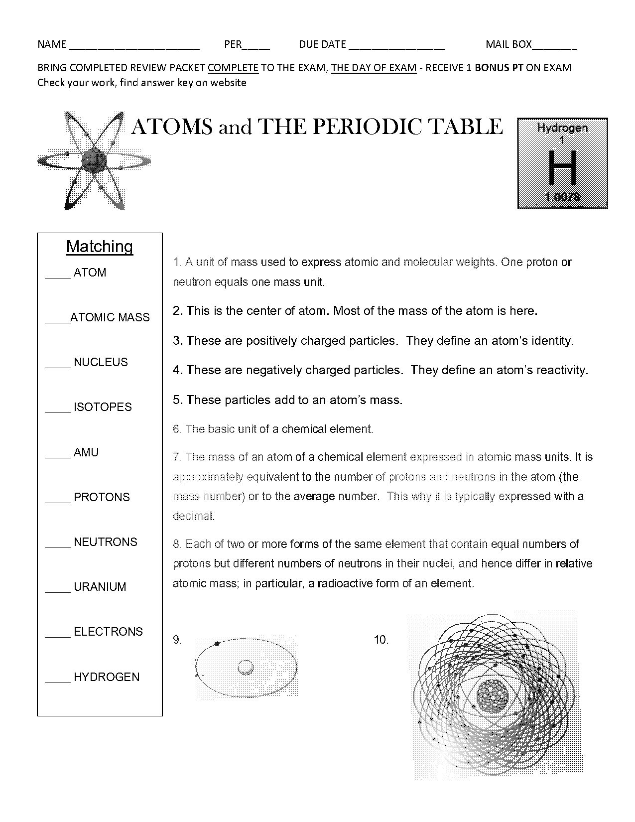 atoms and the periodic table answer key